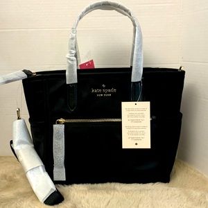 NWT KATE SPADE NYLON 2- WAY MEDIUM TOTE WITH REMOVABLE STRAP, zipped BLACK